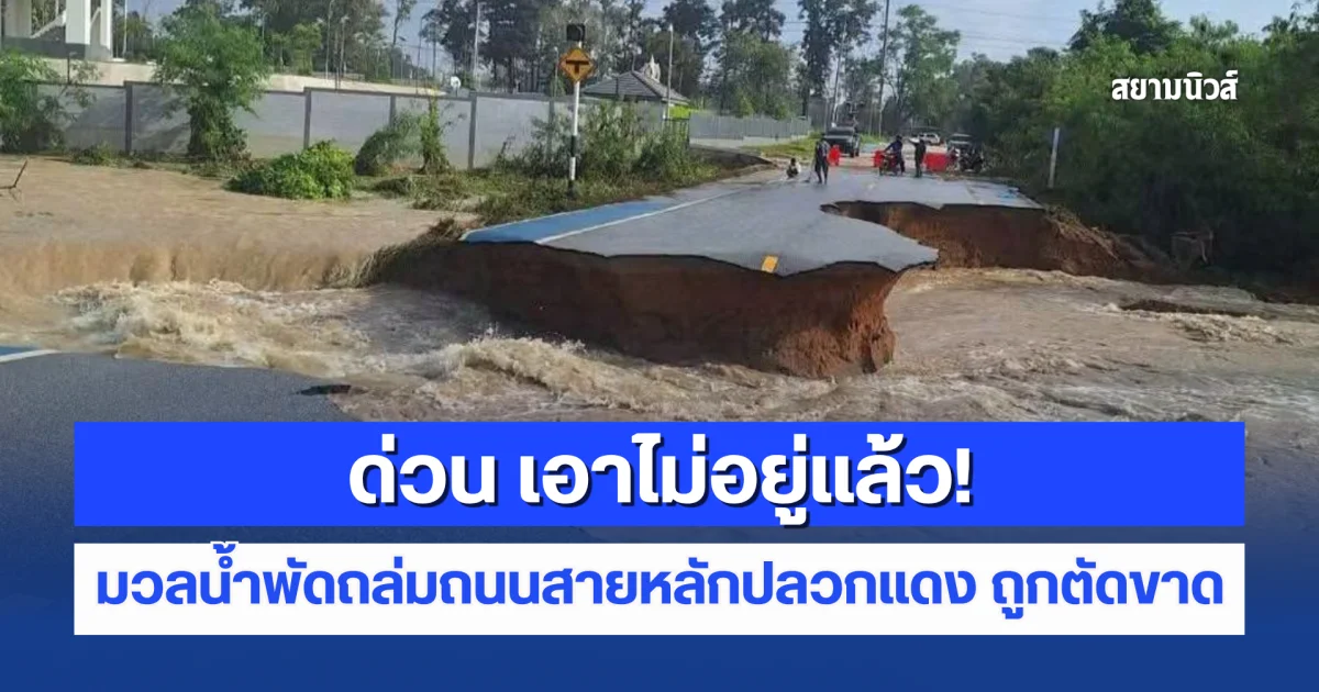 ด่วน เอาไม่อยู่แล้ว! มวลน้ำพัดถล่มถนนสายหลักปลวกแดง ถูกตัดขาดแยกออกจากกัน