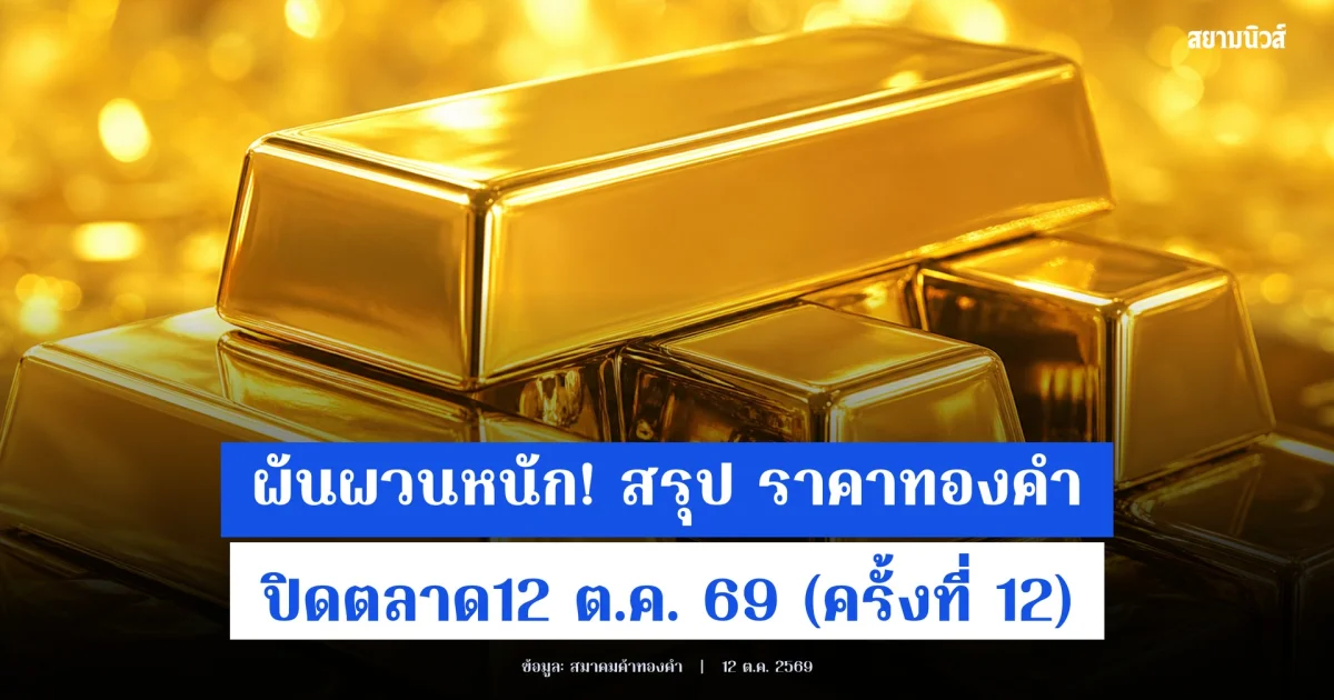 ผันผวนหนัก! สรุป ราคาทองคำ ปิดตลาด12 ต.ค. 69 (ครั้งที่ 12)