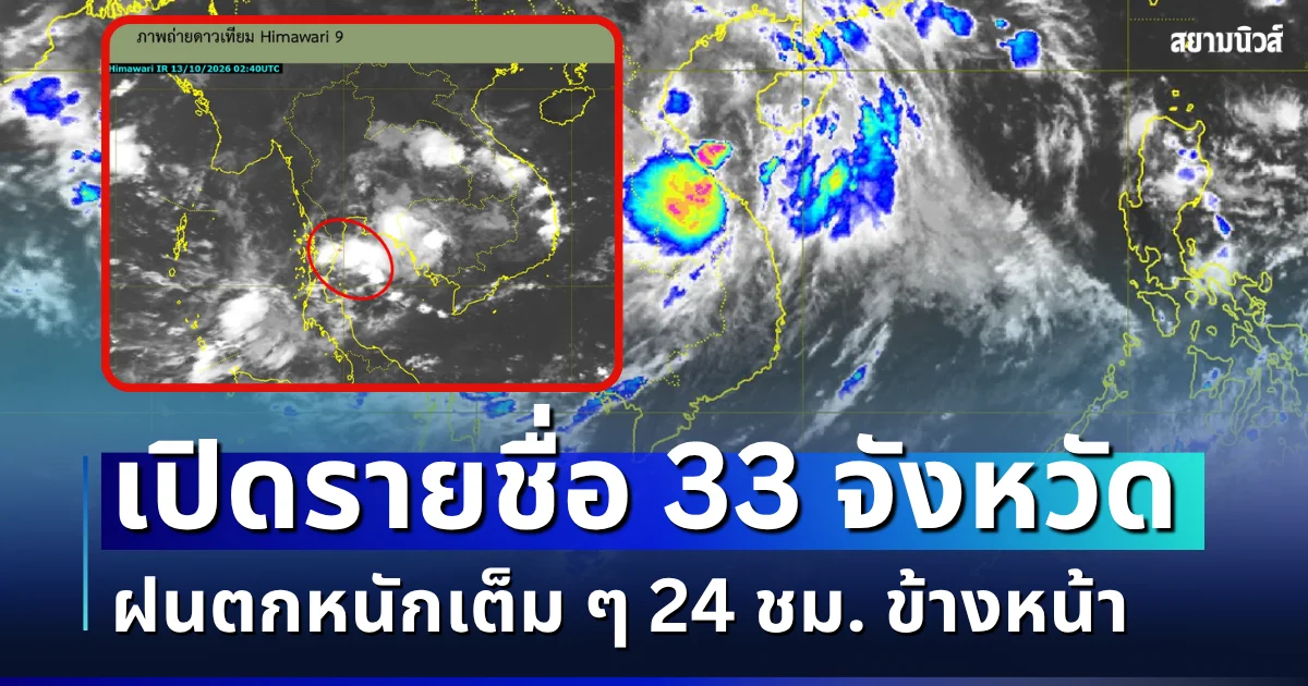 มรสุมมาแล้ว! เปิดรายชื่อ 33 จังหวัด กรมอุตุฯ เตือนรับมือฝนตกหนัก 24 ชม. ข้างหน้า