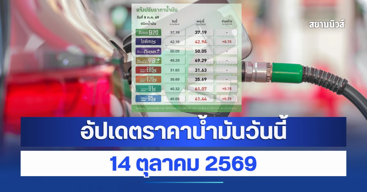 อัปเดตราคาน้ำมันวันนี้ 14 ตุลาคม 2569
