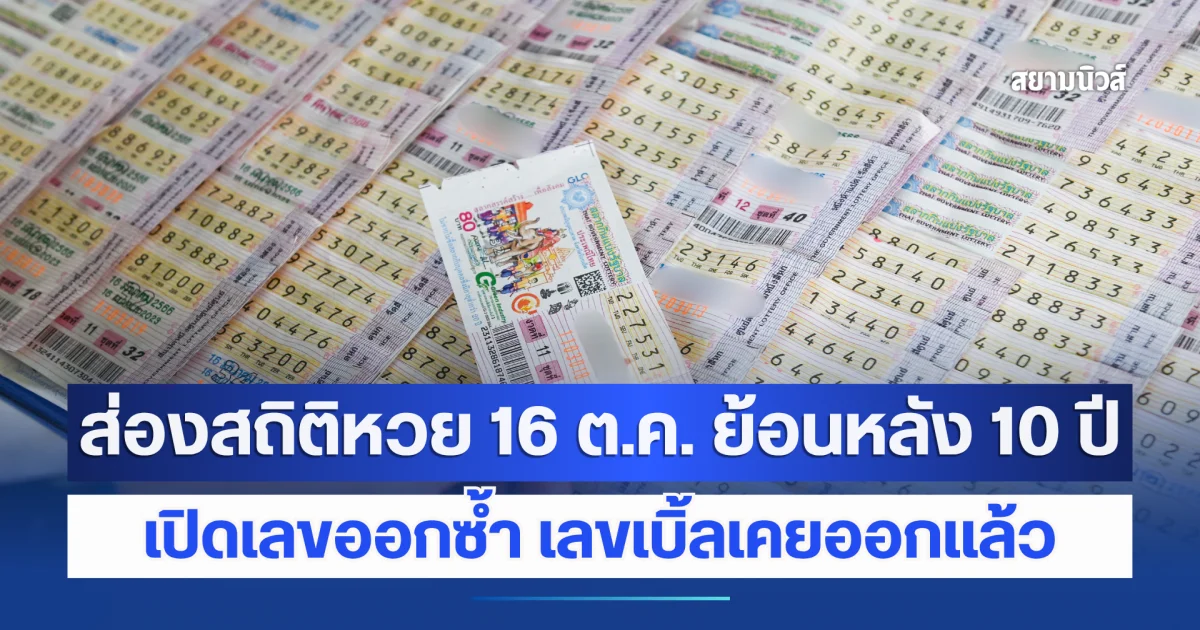 ส่องสถิติหวย 16 ต.ค. ย้อนหลัง 10 ปี เปิดเลขออกซ้ำ เลขเบิ้ลเคยออกแล้ว