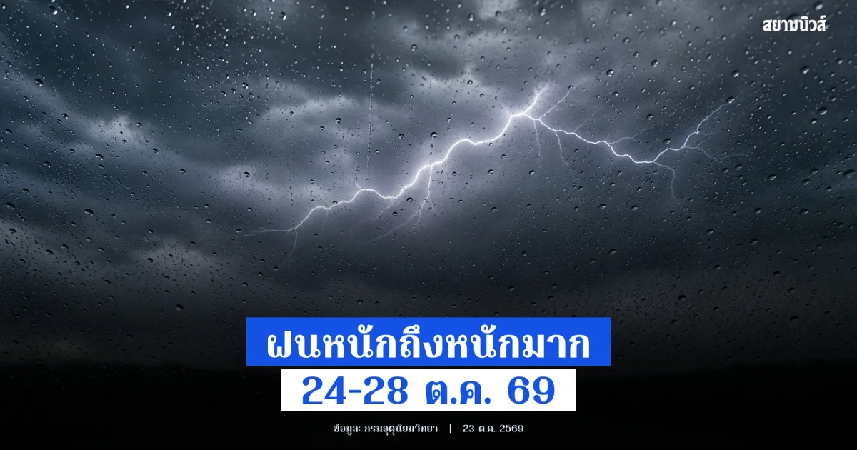 กรมอุตุฯ ออกประกาศเตือน ฝนหนักถึงหนักมากภาคใต้ อากาศแปรปรวนตอนบน 24–28 ต.ค. 2569