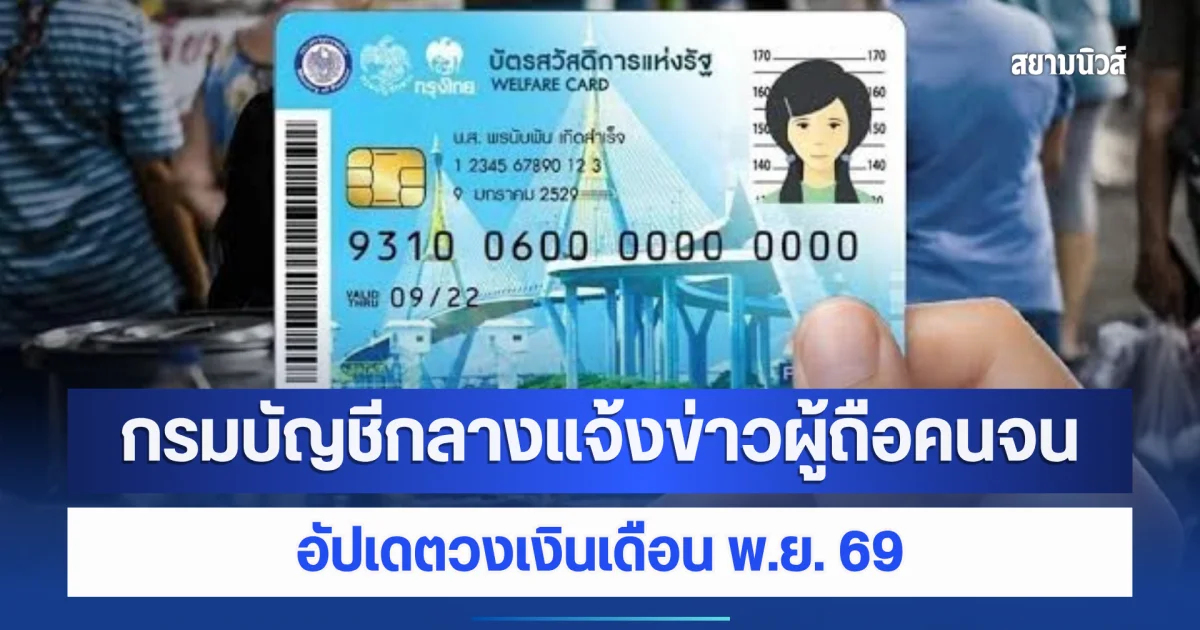 ประกาศแล้ว ! กรมบัญชีกลางแจ้งข่าวผู้ถือบัตรสวัสดิการแห่งรัฐ อัปเดตวงเงินเดือน พ.ย. 69